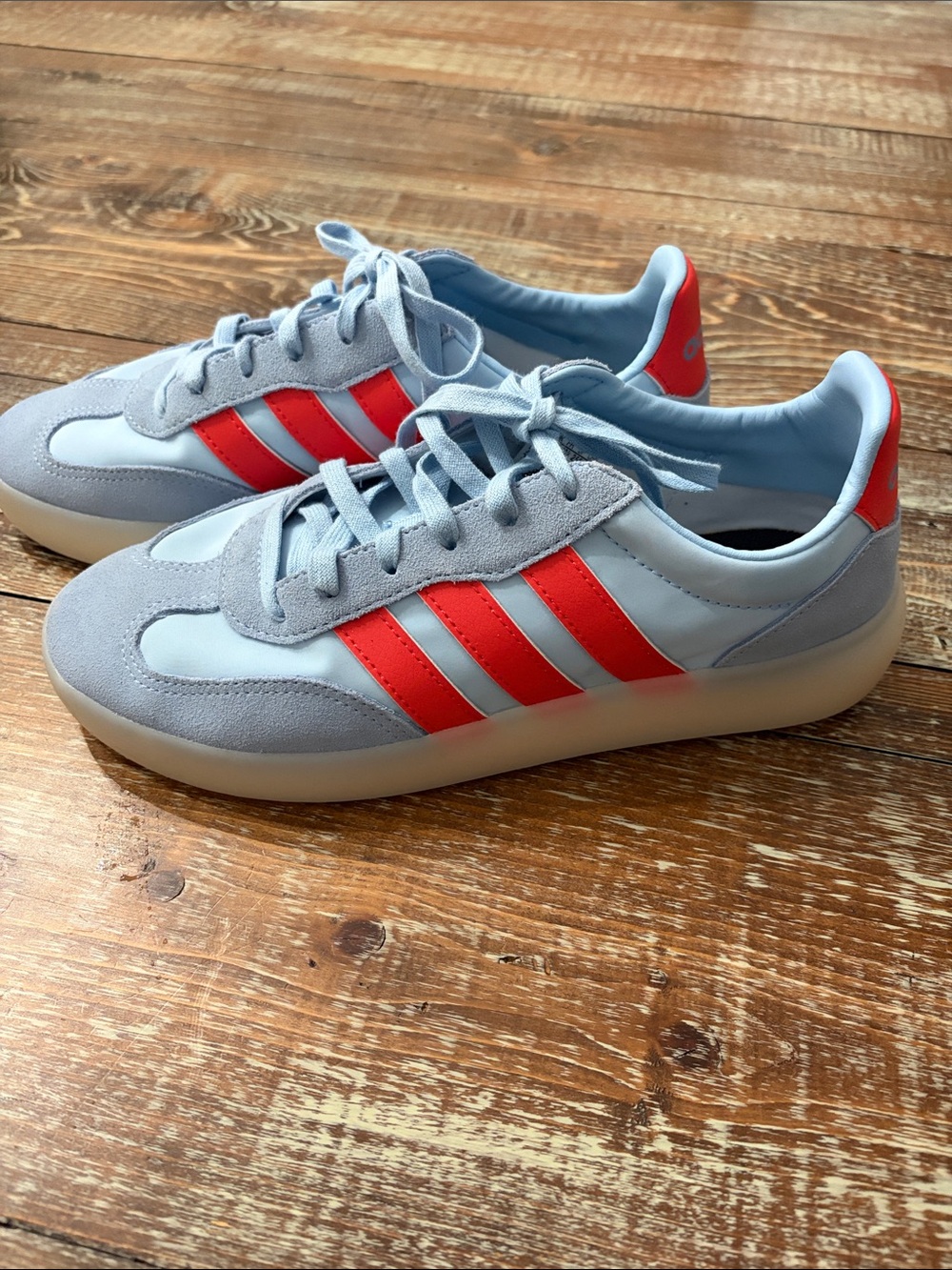 adidas Men’s Light Blue Sneakers with Red Stripes